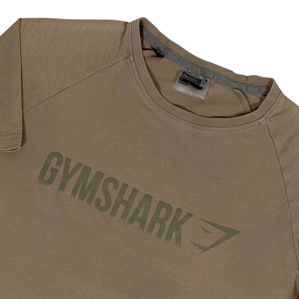 Gymshark Men Short Sleeve Logo T-Shirt Tan Brown Size Medium Raglan Athletic Tee